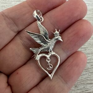 Sterling Silver Crowned Dove Peace Pendant – 925 Silver